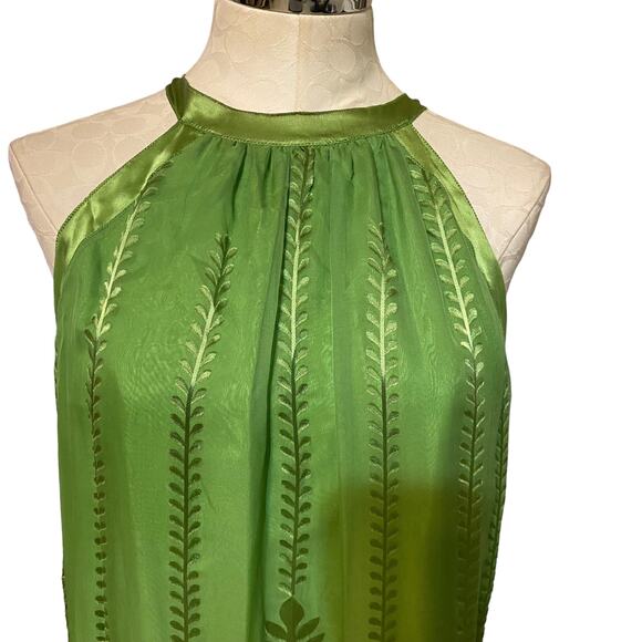 Studio M Silk Green Floral Halter Dress Size Large - Picture 2 of 8